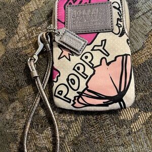 Coach Poppy Floral Cell Phone Wristlet - Pink and Cream
